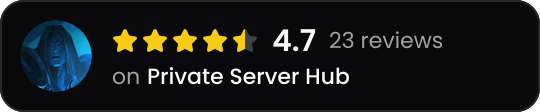 Example badge: 4.7 stars from 23 reviews on Private Server Hub